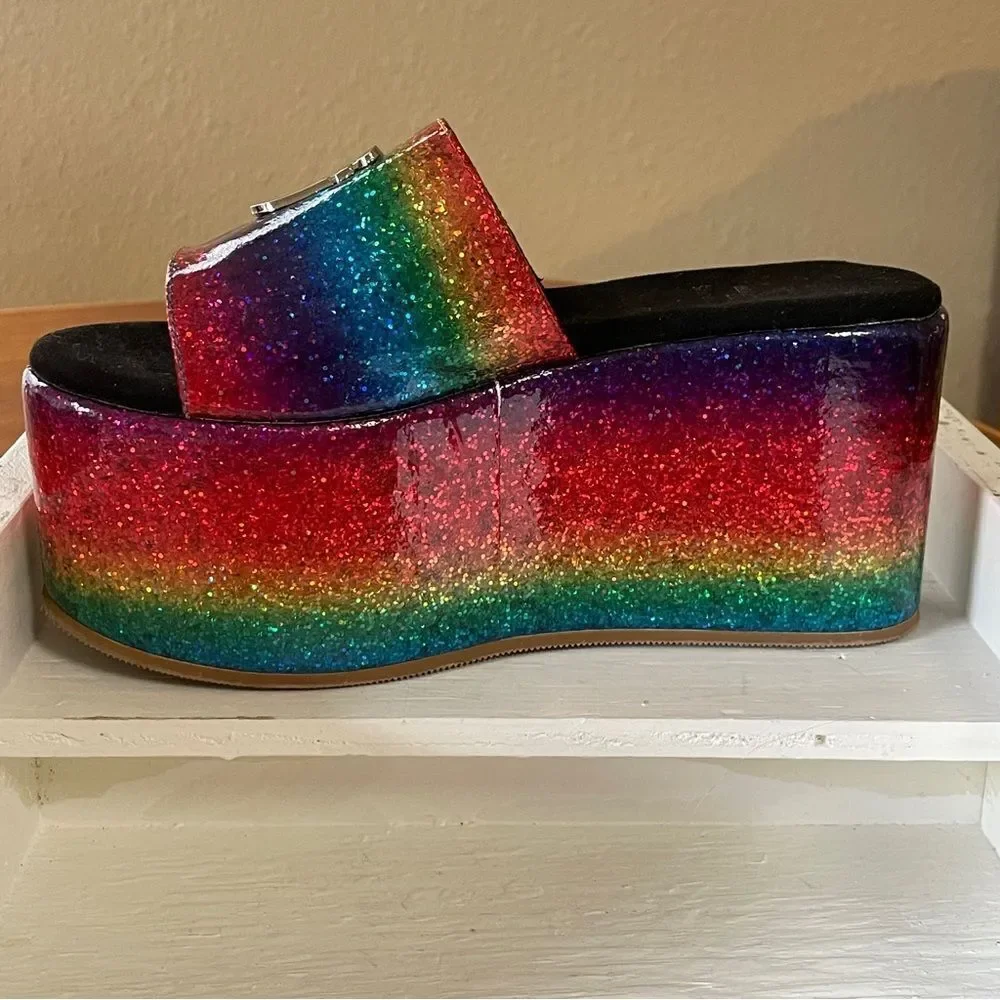 Shane Justin Rainbow Glitter Platform Sandals Shoes Euro Size 35 / US Size 5